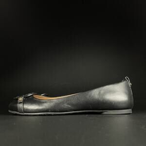 Tory Burch Women’s 6 M Black Leather Slip On Casual Ballet Flat Loafers Logo EUC